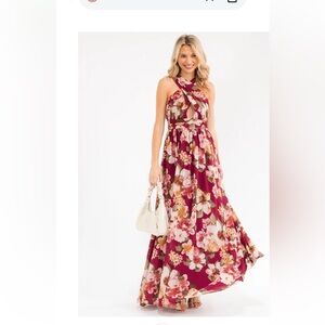 Womens sleeveless Key Hole Floral Maxi dress 100% lining 100% polyester